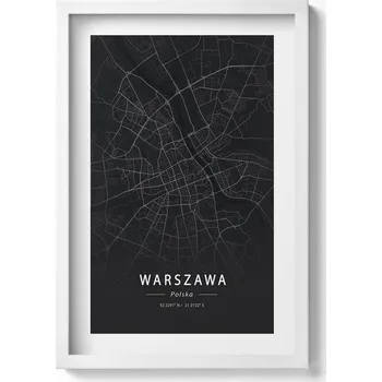Obraz Nástěnný obraz v bílém rámu Mapa města Varšava hlavního města Polský 40x60 cm