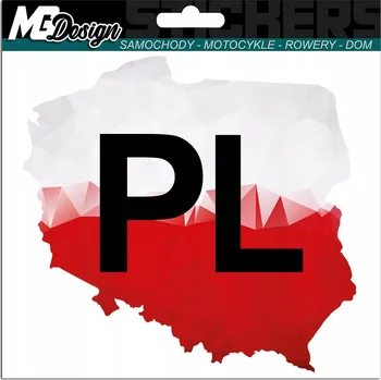 Samolepicí dekorace na vozidlo SAMOLEPKA Grafika na auto, okno - MAPA POLSKÝ Polsko Nápis: PL 15x14 cm