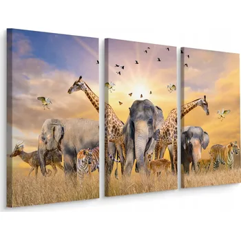Obraz Obraz Triptych Divoká ZVÍŘATA Krajina 3D 60x40