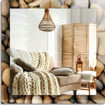 Zrcadlo Dekorativní závěsné Zrcadlo s potiskem barevných hladkých kamenů 60x60 cm