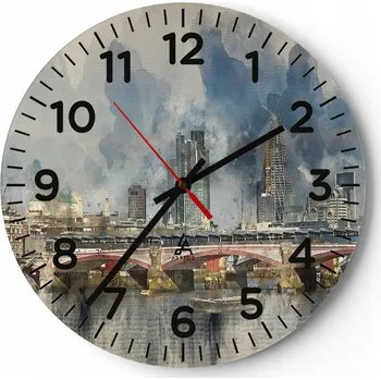 Hodiny Nástěnné hodiny do obýváku 40x40 Město Kulatý Hodiny na skle Loft Tiché