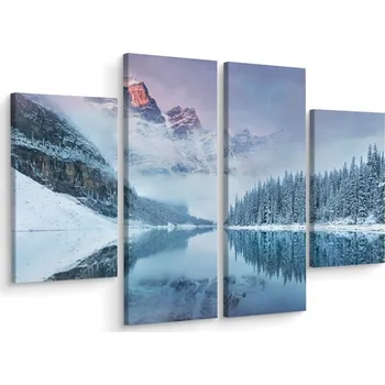 Obraz Obraz Čtyřdílný (Tetraptych) JEZERO Hory Les Sníh 3D 80x60