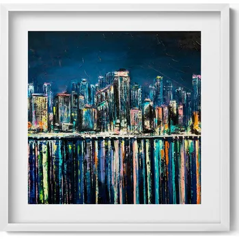 Obraz Obraz + bílý rámeček Krajina květin - fantasy přímořského města 50x50 cm