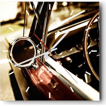 Hodiny Velké nástěnné hodiny 40x40 cm Auto - Skleněné čtvercové tiché hodiny