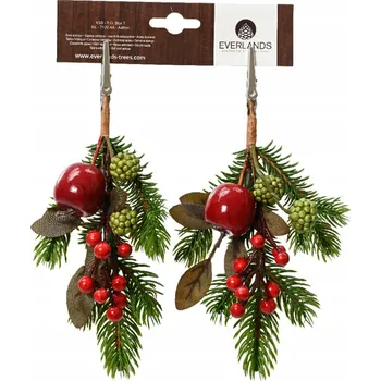 umělá květina Umělá Větvička smrku s červenými bobulemi a klipem, dekorace 22cm, 2ks