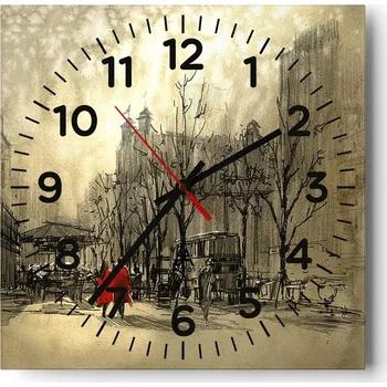 Hodiny Nástěnné hodiny do obýváku 40x40 Město Bez Hlučné Skleněné hodiny Tiché