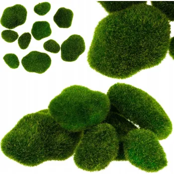 Obraz Kameny oblázky s mechem mech dekorativní 10 ks pro aranžmá lesa