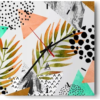 Hodiny Velké nástěnné hodiny 40x40 cm - Palmový list - Skleněné tiché hodiny