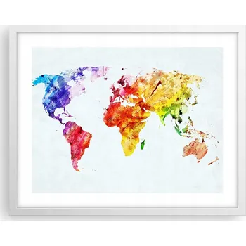 Obraz Obraz plakát na zeď v bílém rámu 50x40 mapa světa foto do obýváku