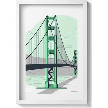 Obraz Obraz v bílém rámu nástěnná dekorace Kresba mostu Golden Gate 40x60 cm