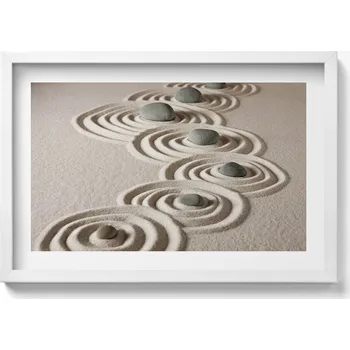 Obraz Nástěnný obraz v bílém rámu Zen - kameny na pískových kruzích 60x40 cm