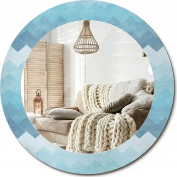 Zrcadlo Zrcadlo nástěnné s ozdobným skleněným rámem Modrý ševron průměr 60cm