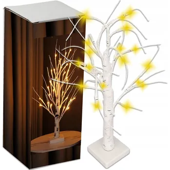 Vánoční dekorace UMĚLÝ OZDOBNÝ STROMEK BŘÍZA VÁNOČNÍ DEKORACE 60 CM LED SVĚTÝLKA BÍLÁ