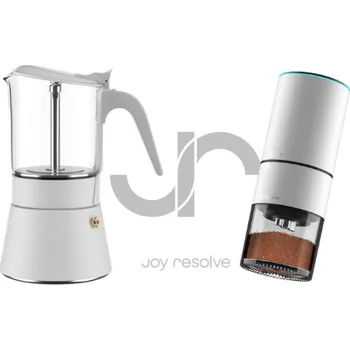 Příprava kávy Moka konvička + Mlýnek na kávu WHITE