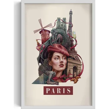 Obraz Rámeček s obrazem Vintage retro styl Paříž Eiffelova věž Notre Dame 40x60 cm