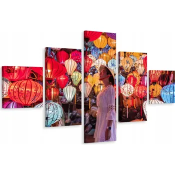 Obraz Vícedílný obraz LAMPIONY Žena 3D 150x90