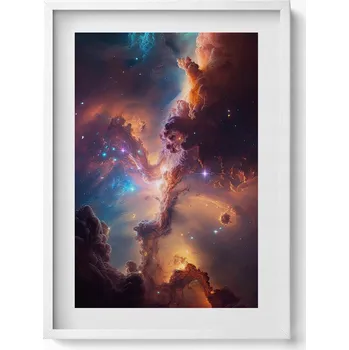 Obraz Dekorace obraz s grafikou v krásném bílém rámu Svět hvězd vesmír 50x70 cm