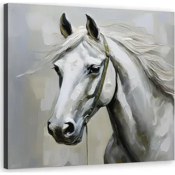 Obraz OBRAZ DO OBÝVÁKU NA ZEĎ BÍLÝ KŮŇ ZVÍŘATA 60x60