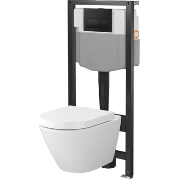 WC sada CERSANIT Podomítková sada mech 50, miska VERSO Ov, deska, knoflík PRESTO II černá matná S701-974