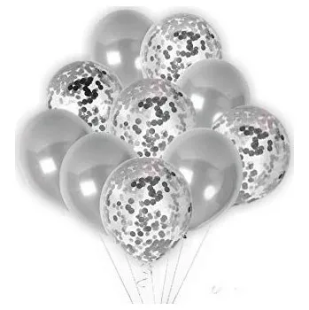 Balónek VELKÉ BALÓNKY S KONFETAMI STŘÍBRNÉ MIX SADA 10 Ks