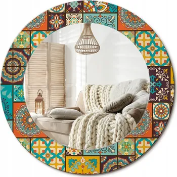 Zrcadlo Kulaté nástěnné dekorativní zrcadlo ve skleněném rámu průměr 50 cm - Arabský vzor