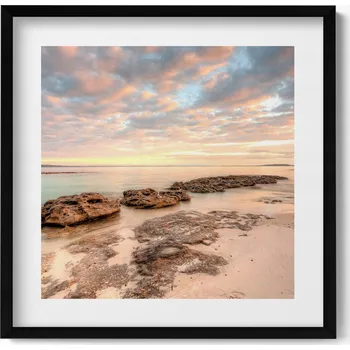 Obraz Dekorativní nástěnný obraz v rámu s grafikou: Pláž, moře a obloha, 50x50 cm