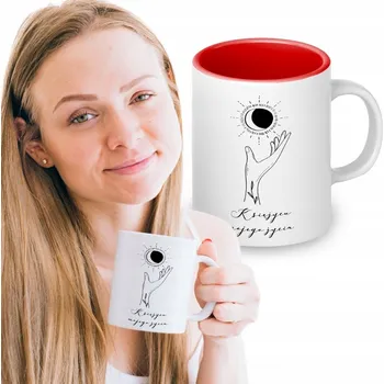 KERAMICKÝ HRNEK 330ml červený vnitřek DÁREK NA VALENTÝNA DEN ŽEN