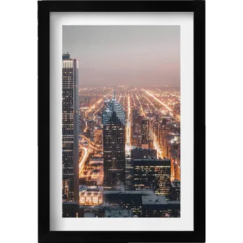 Obraz Dekorativní nástěnný obraz s grafikou v černém rámu Večerní město 20x30 cm