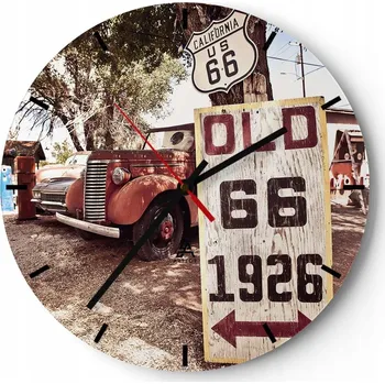 Hodiny Nástěnné hodiny do kuchyně 30x30 Route 66 Skleněné hodiny do obýváku Loft Tiché