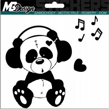 Samolepicí dekorace na vozidlo SAMOLEPKA na auto PANDA MEDVĚD HUDBA MUSIC 14x15
