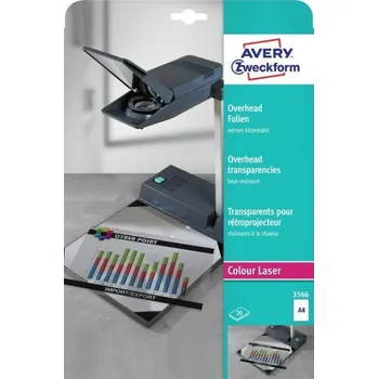 Samolepící etiketa AVERY Fólie do zpětných projektorů, pro barevný laser, 0,13 mm, 20 archů, A4 - 3566