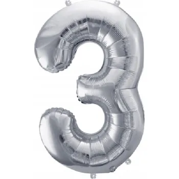 Balónek BALÓNEK ČÍSLICE 3 TŘI STŘÍBRNÉ FÓLIOVÉ BALÓNKY VE TVARU ČÍSLICE 100 CM NAROZENINOVÝ ROK