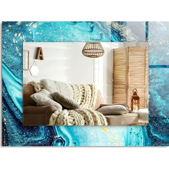 Zrcadlo Stylové Zrcadlo na zeď obdélníkové 80x60 cm Abstraktní modré umění