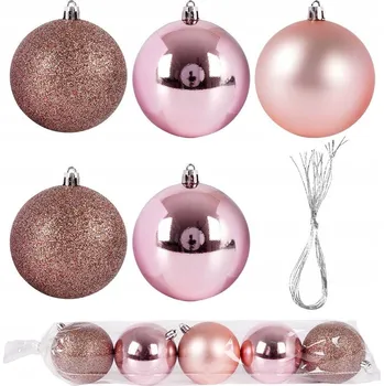 Vánoční dekorace 5 x Vánoční Baňky nerozbitné RŮŽOVÉ, sada vánočních ozdob