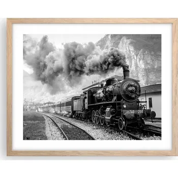 Obraz Obraz plakát v rámu světlý dub 50x40 - fotografie vlaku, plakáty do obýváku