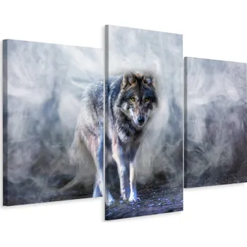 Obraz Obraz Triptych VLK v Mlze Zvíře Příroda 60x40