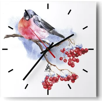 Hodiny Velké nástěnné hodiny na zeď 40x40 Pták Skleněné hodiny Čtvercové Tiché