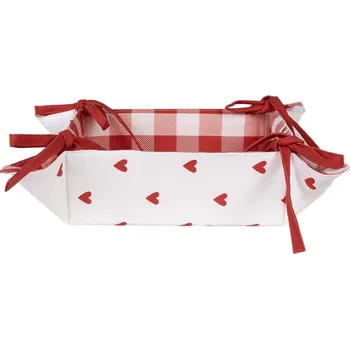 chlebník Červeno-bílý bavlněný košík na pečivo se srdíčky Love It – 35x35x8 cm