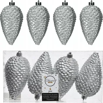 Vánoční dekorace Vánoční baňky na stromeček ve tvaru šišky 12 cm 4ks Stříbrné vánoční stromky