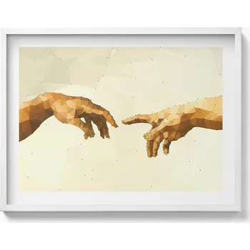 Obraz Dekorativní nástěnný obraz s bílým rámem a grafikou loft Stvoření Adama 80x60 cm