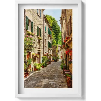 Obraz Dekorace obraz v bílém rámu na zeď Malebná ulička města 40x60 cm
