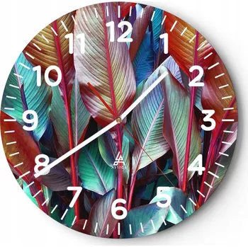 Hodiny Kuchyňské nástěnné hodiny 30x30 Listy Moderní skleněné hodiny Tichý chod