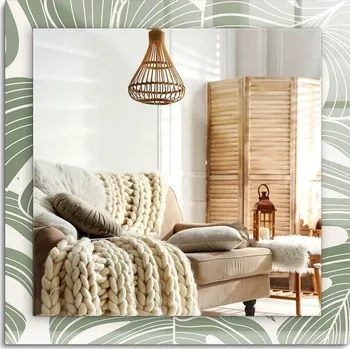 Zrcadlo Dekorativní nástěnné Zrcadlo s potiskem čtvercové 60x60 cm Listy Monstera