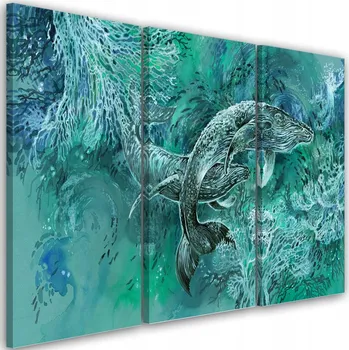 Obraz OBRAZ TRYPTYCH Velryba Moře Abstrakce 60x40