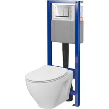WC sada CERSANIT SYSTEM 40 MECH podomítková sada SAVIO mísa, deska, chromový knoflík S701-828