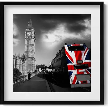 Obraz Závěsný obraz rámeček v černé barvě Big Ben a autobus v Londýně 50x50 cm