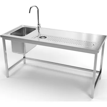 Nerezový dřez Nerezový výčepní stůl s odkapní vaničkou s ostřikem a jedním dřezem Hloubka (mm): 800, Délka (mm): 1000
