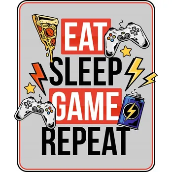 Samolepící dekorace DEKORAČNÍ NÁLEPKA na zeď GAMING Eat Sleep Game REPEAT PAD 95x114 TISK