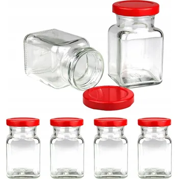 Sklenice 6x dózy, sklenice skleničky na koření 150 ml s červeným víčkem fi 53