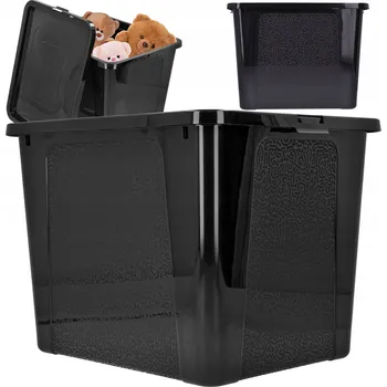 Úložný box Plastový box 30l, úložný box s víkem, černý, na hračky, velký